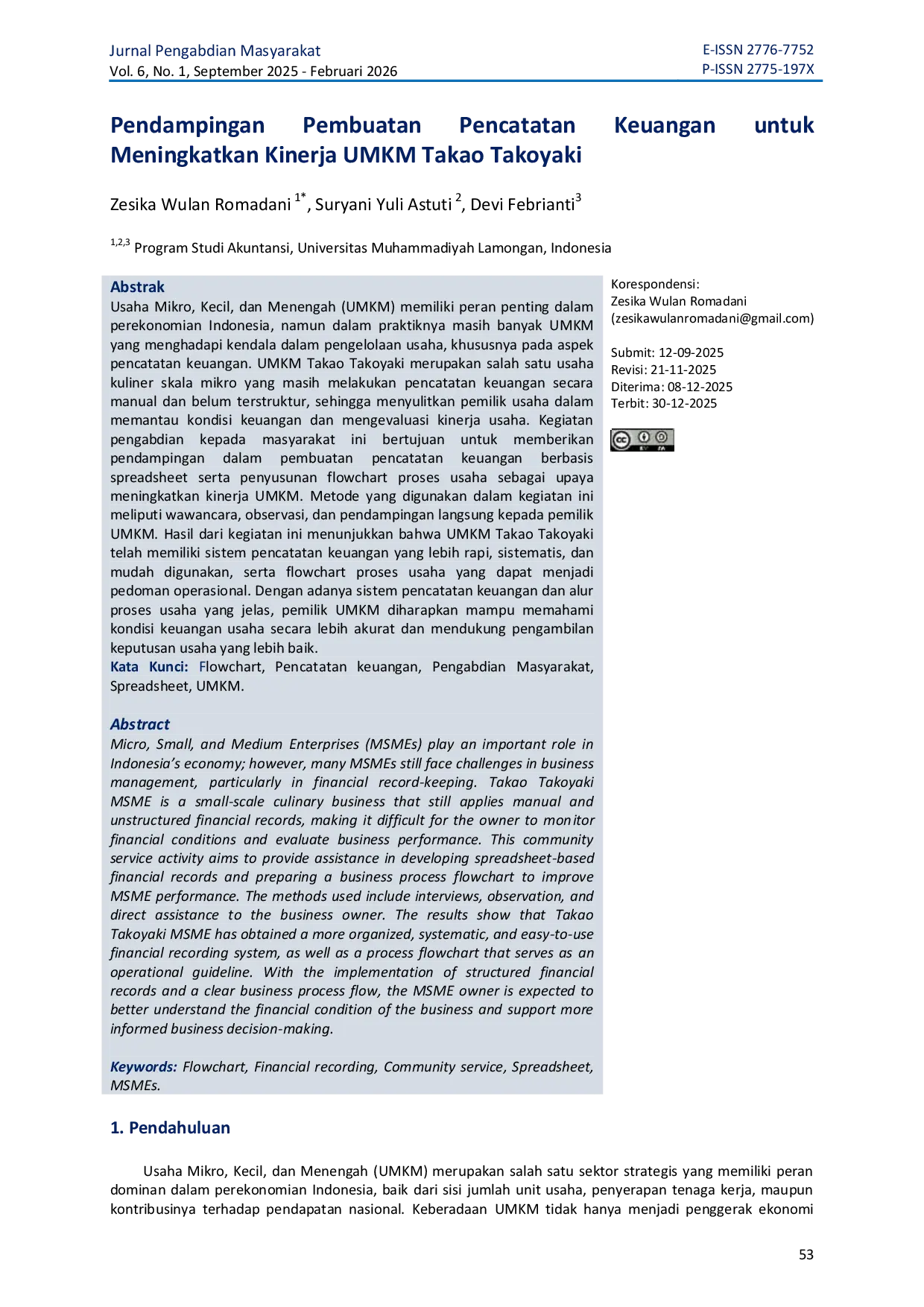 JURIS Pendampingan Pembuatan Pencatatan Keuangan untuk Meningkatkan Kinerja UMKM Takao Takoyaki