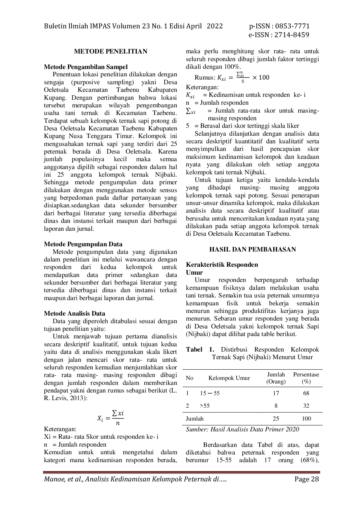 JURIS Analisis Kedinamisan Kelompok Peternak di Kecamatan Taebenu Kabupaten Kupang Nusa Tenggara Timur Studi Kasus Pada Kelompok Tani Ternak Nijbaki Di Desa Oeletsala