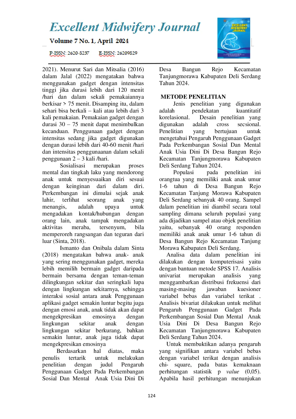 JURIS Pengaruh Penggunaan Gadget Pada Perkembangan Sosial Dan Mental Anak Usia Dini Di Desa Bangun Rejo Kecamatan Tanjungmorawa Kabupaten Deli Serdang Tahun 2024