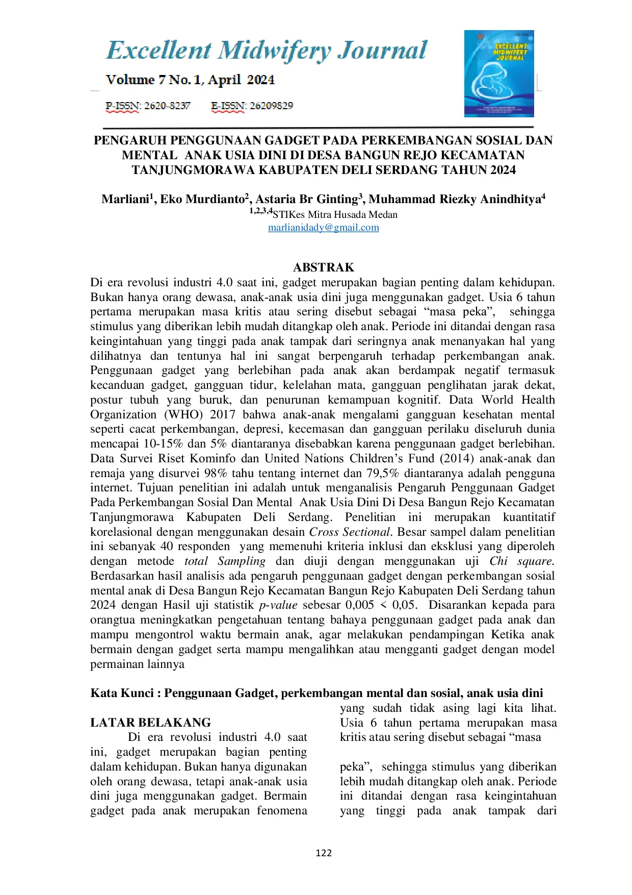 JURIS Pengaruh Penggunaan Gadget Pada Perkembangan Sosial Dan Mental Anak Usia Dini Di Desa Bangun Rejo Kecamatan Tanjungmorawa Kabupaten Deli Serdang Tahun 2024