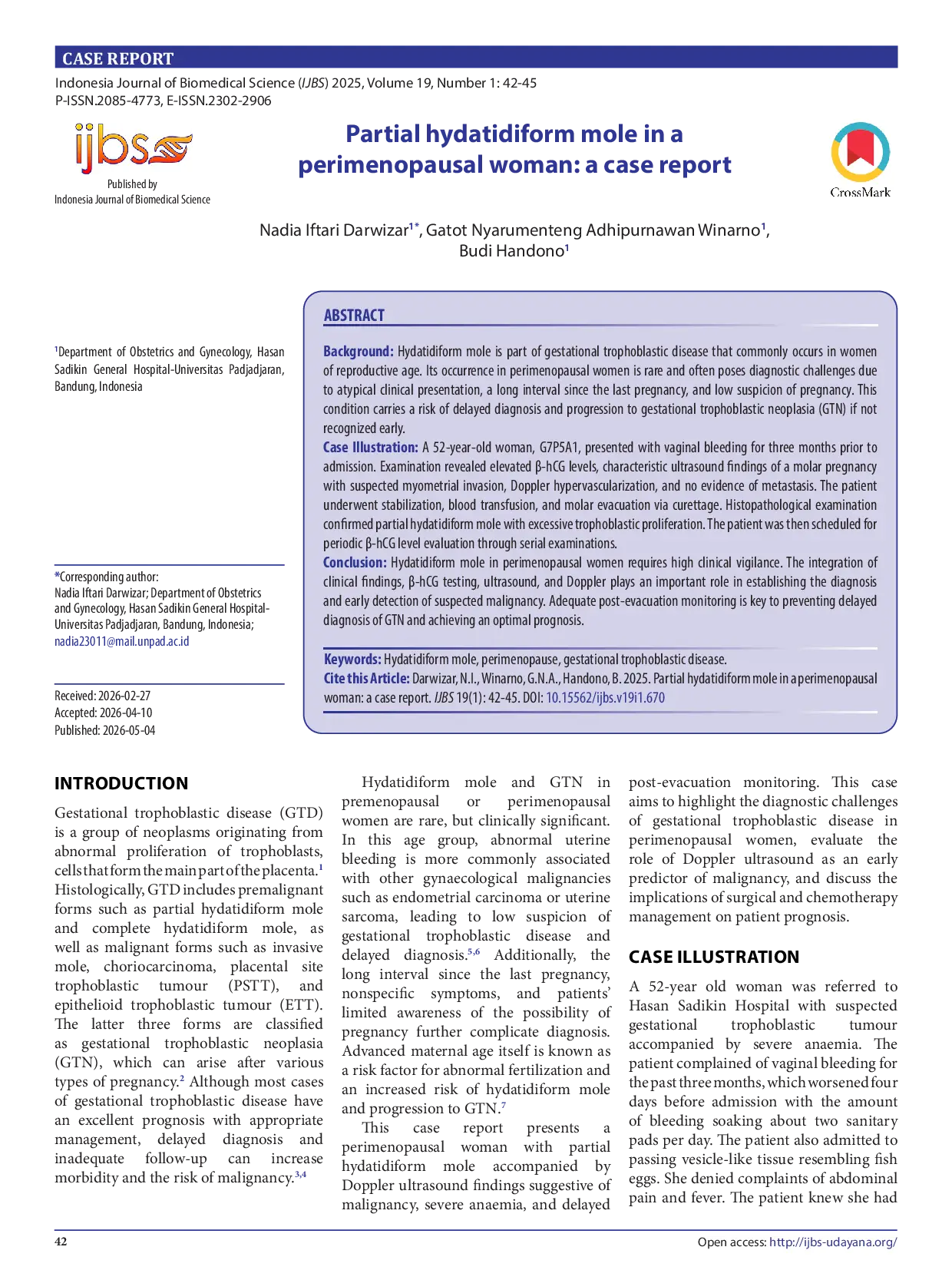 JURIS Partial hydatidiform mole in a perimenopausal woman a case report