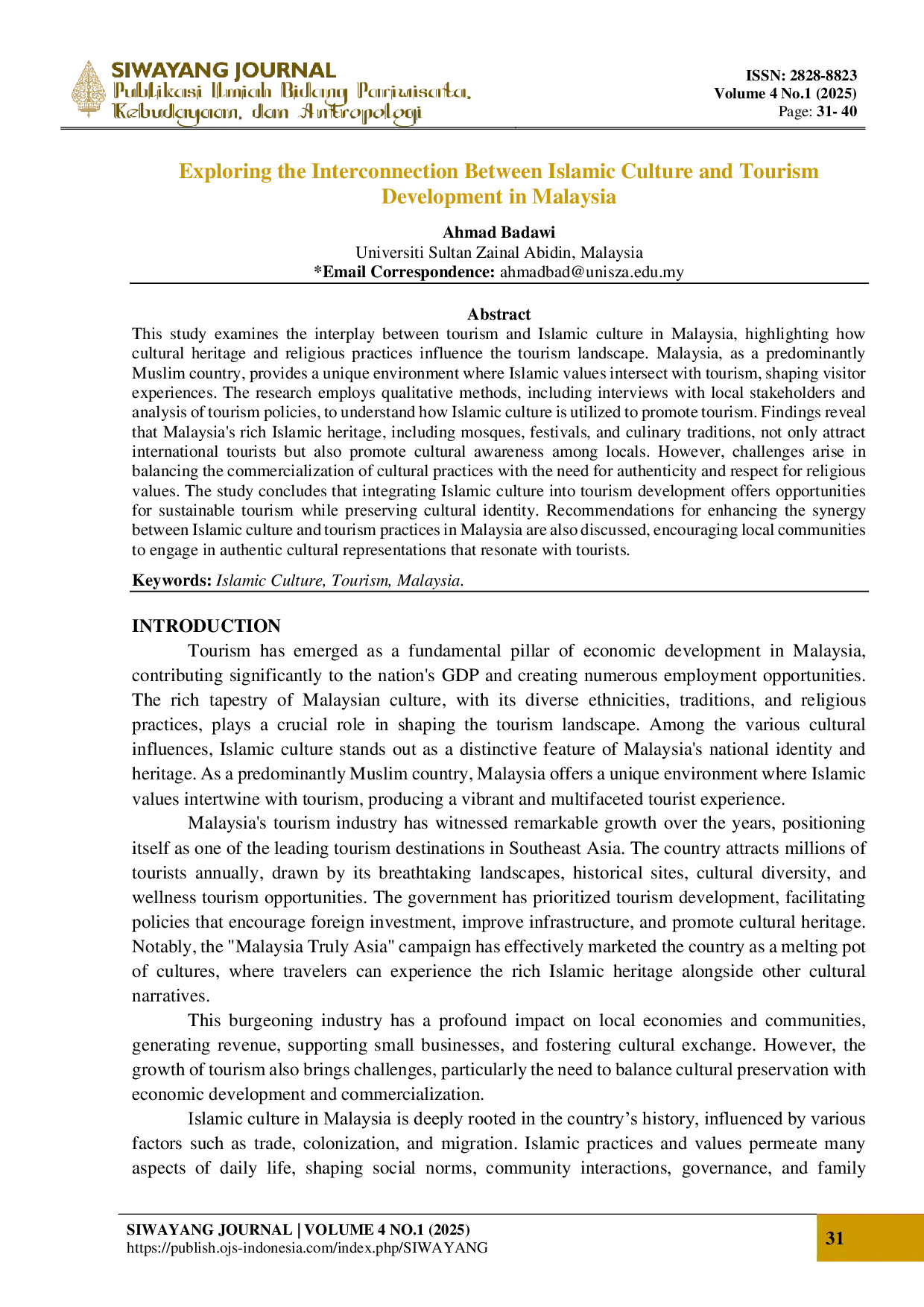 JURIS Exploring the Interconnection Between Islamic Culture and Tourism Development in Malaysia