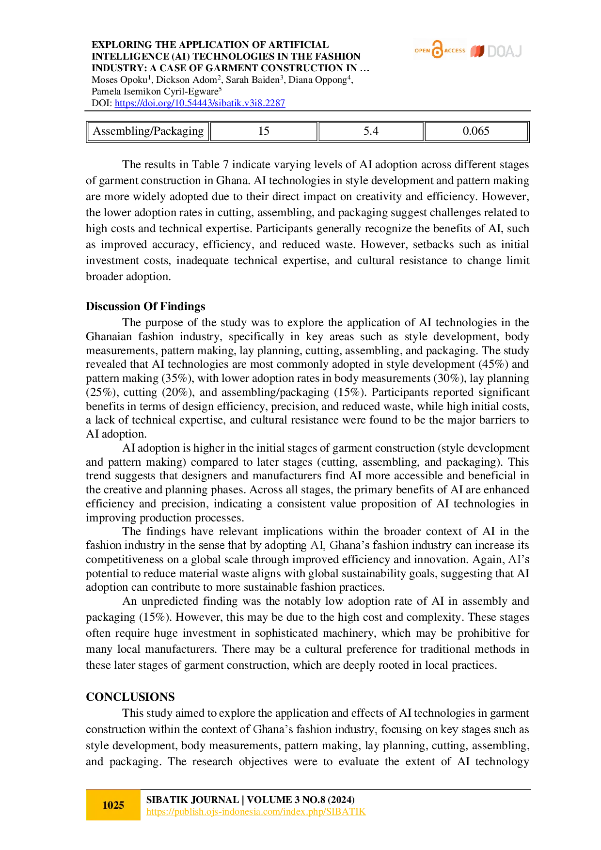 juris Exploring The Application Of Artificial Intelligence Ai Technologies In The Fashion Industry A Case Of Garment Construction In Kumasi Ghana