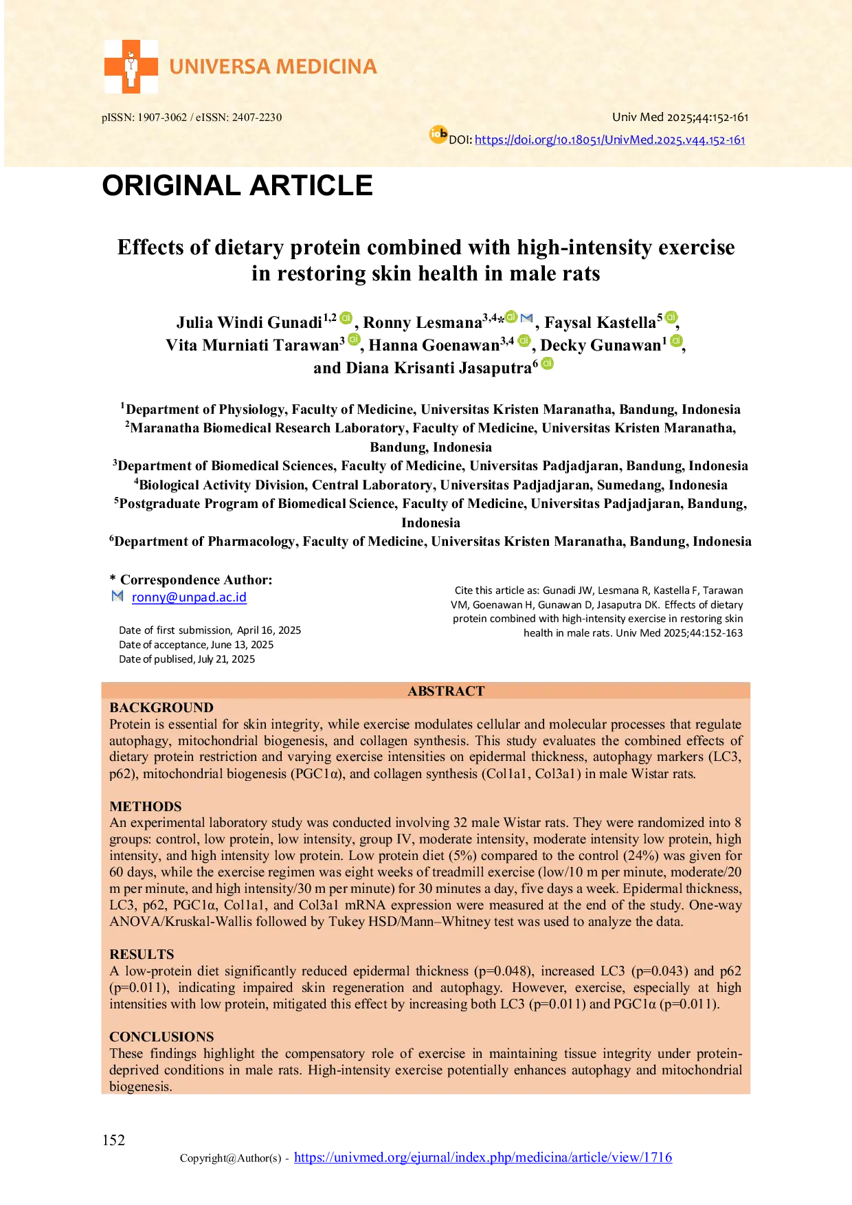 JURIS Effects of dietary protein combined with high intensity exercise in restoring skin health in male rats