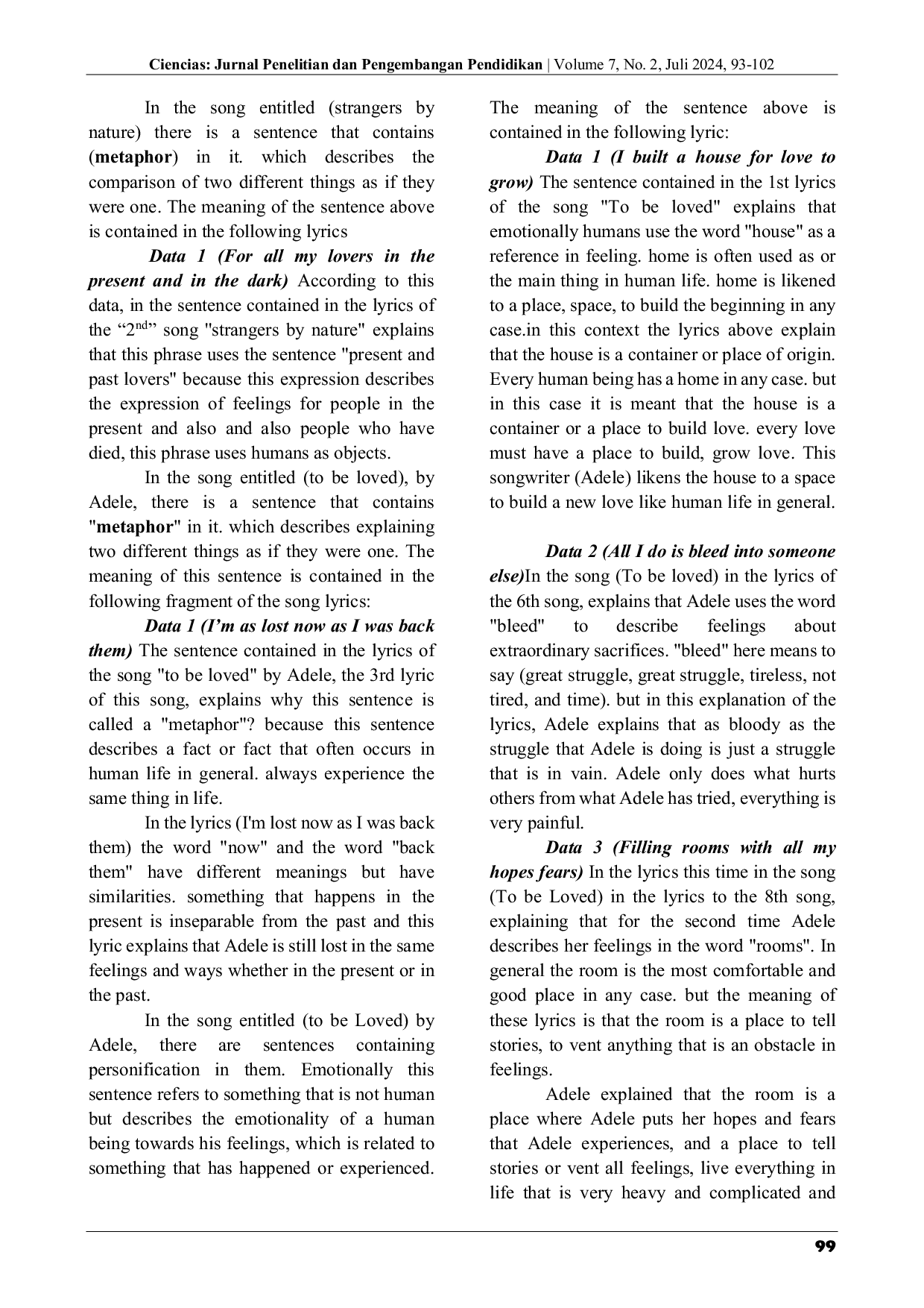 JURIS Stylistic Analysis of the Song Lyrics at the Album 30 by Adele English