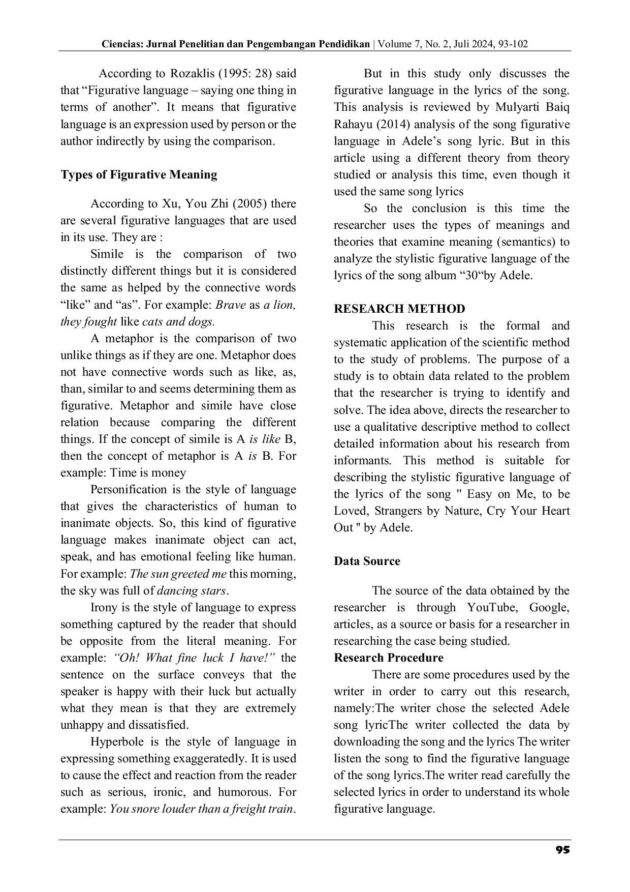 JURIS Stylistic Analysis of the Song Lyrics at the Album 30 by Adele English