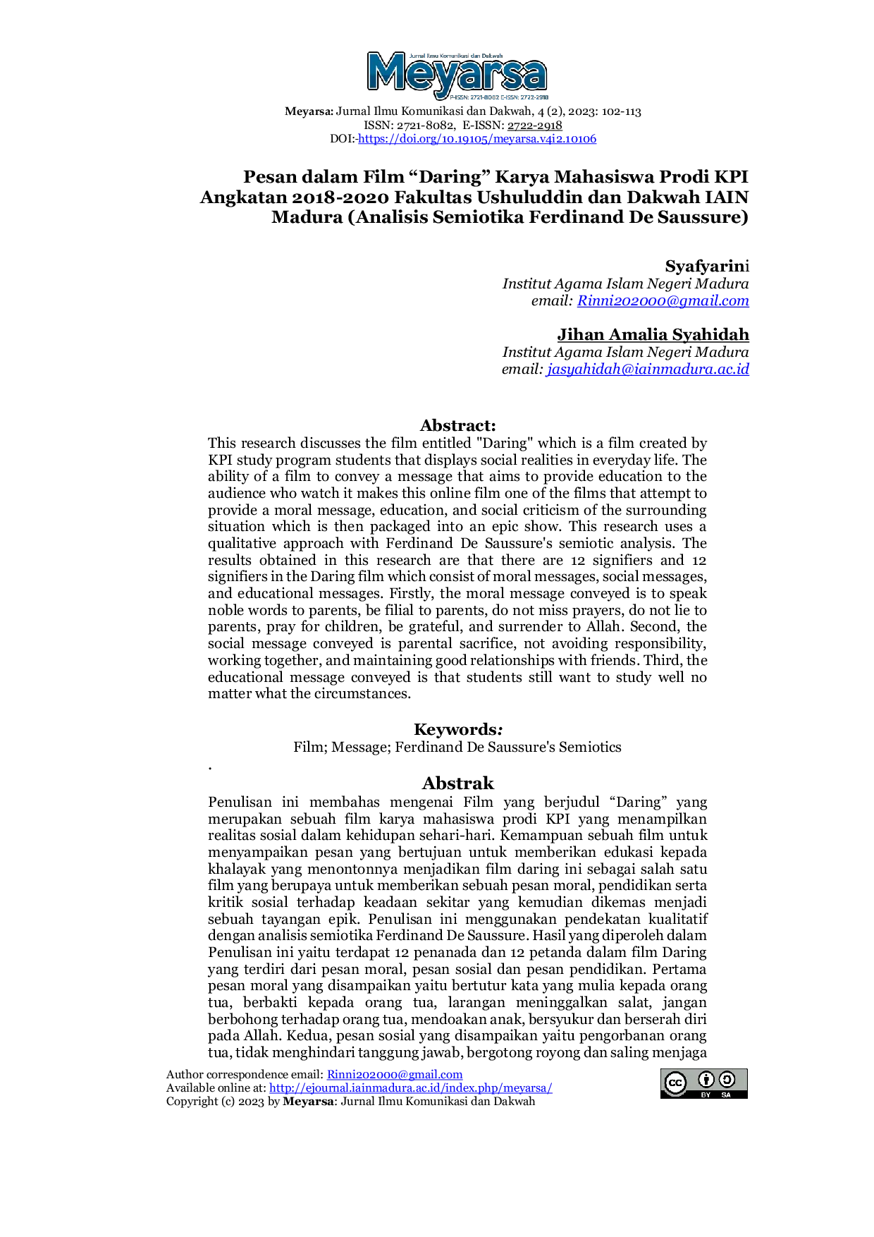 JURIS Pesan dalam Film Daring Karya Mahasiswa Prodi KPI Angkatan 2018 2020 Fakultas Ushuluddin dan Dakwah IAIN Madura