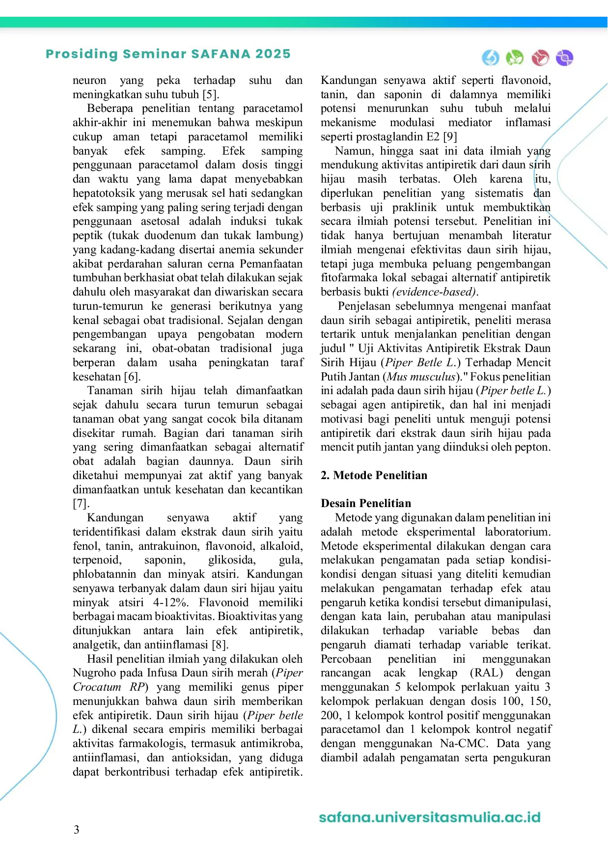 JURIS UJI AKTIVITAS ANTIPIRETIK EKSTRAK DAUN SIRIH HIJAU piper betle L PADA MENCIT PUTIH JANTAN Mus musculus