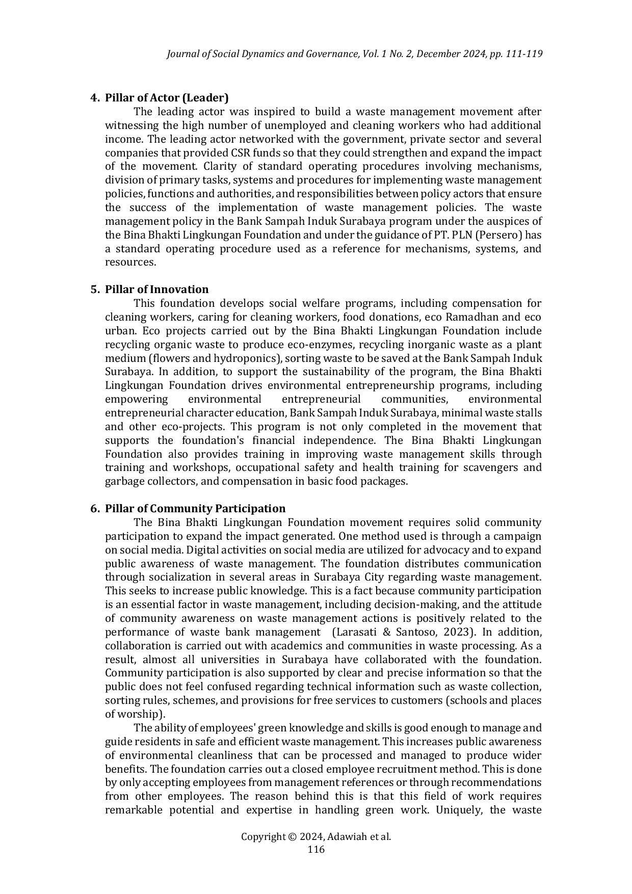 JURIS Leadership Innovation and Community Participation Pillar of Institutionalization in Bank Sampah Induk Surabaya