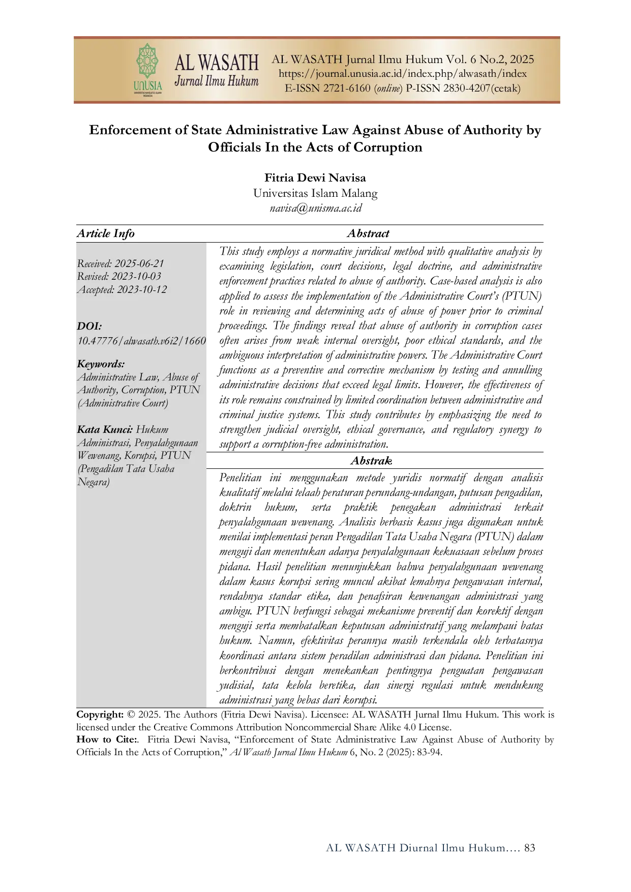 JURIS Enforcement of State Administrative Law Against Abuse of Authority by Officials In the Acts of Corruption
