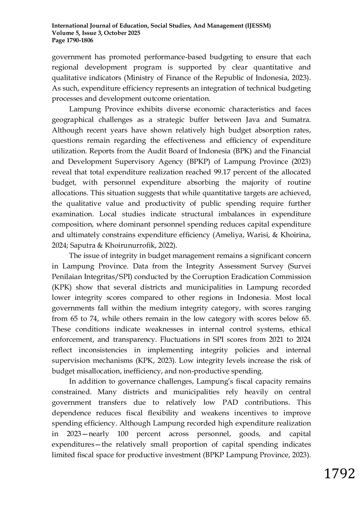 JURIS The Effect of Integrity Local Own Source Revenue and Intergovernmental Transfers on the Efficiency of Local Government Expenditure