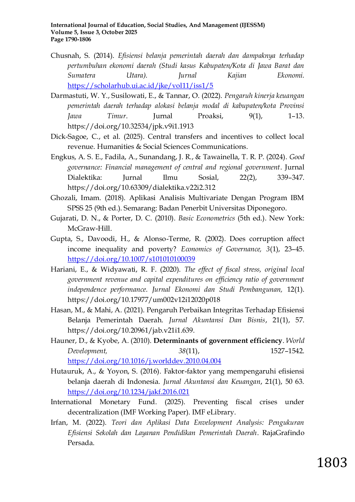 JURIS The Effect of Integrity Local Own Source Revenue and Intergovernmental Transfers on the Efficiency of Local Government Expenditure