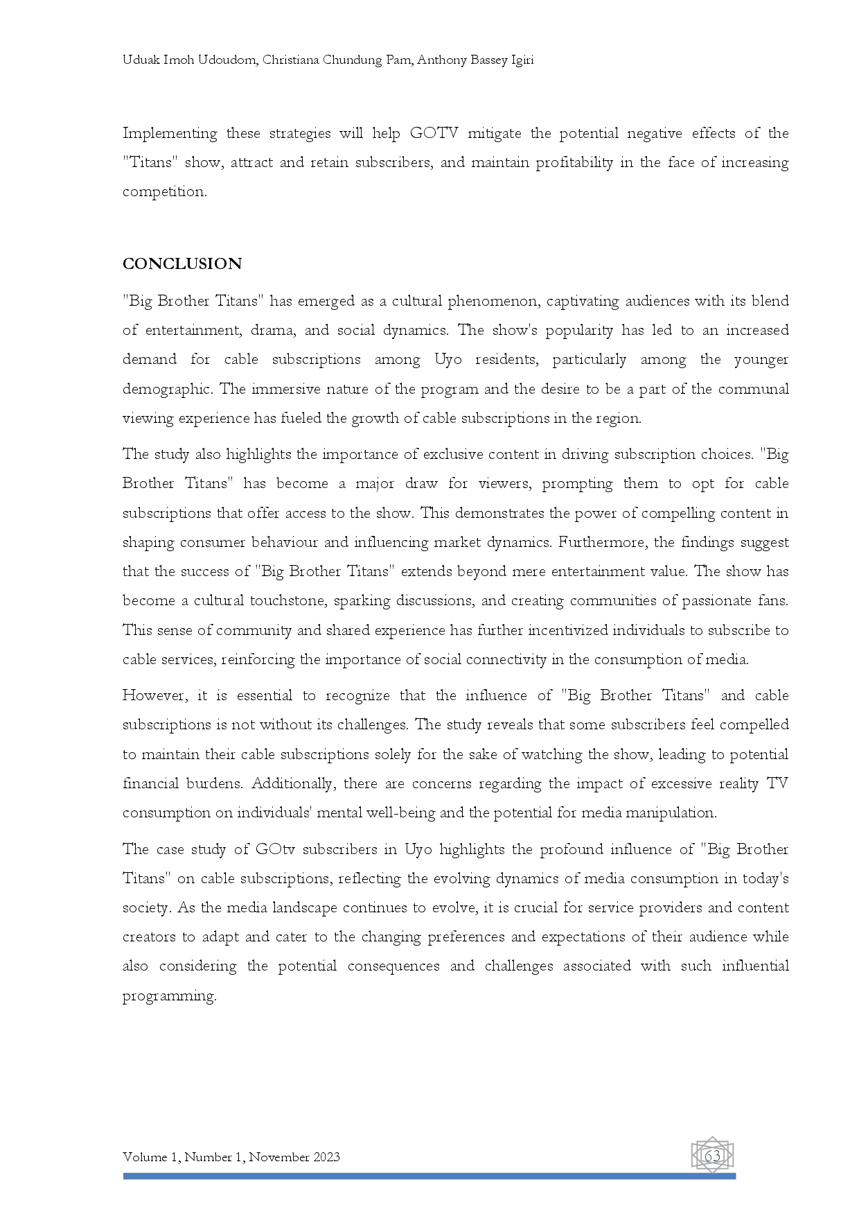 juris Big Brother Titans Show and Cable Subscription A Case Study of GOTV Subscribers in Uyo