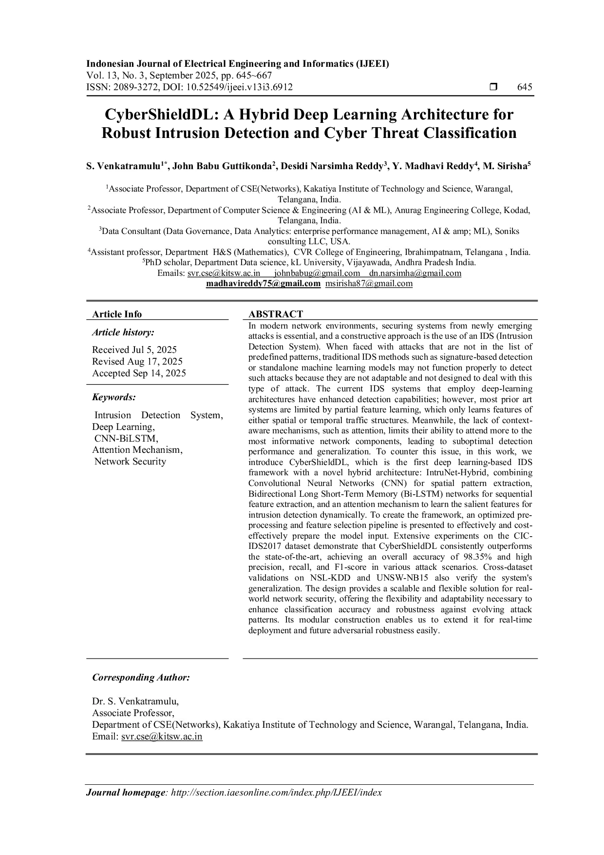 JURIS CyberShieldDL A Hybrid Deep Learning Architecture for Robust Intrusion Detection and Cyber Threat Classification