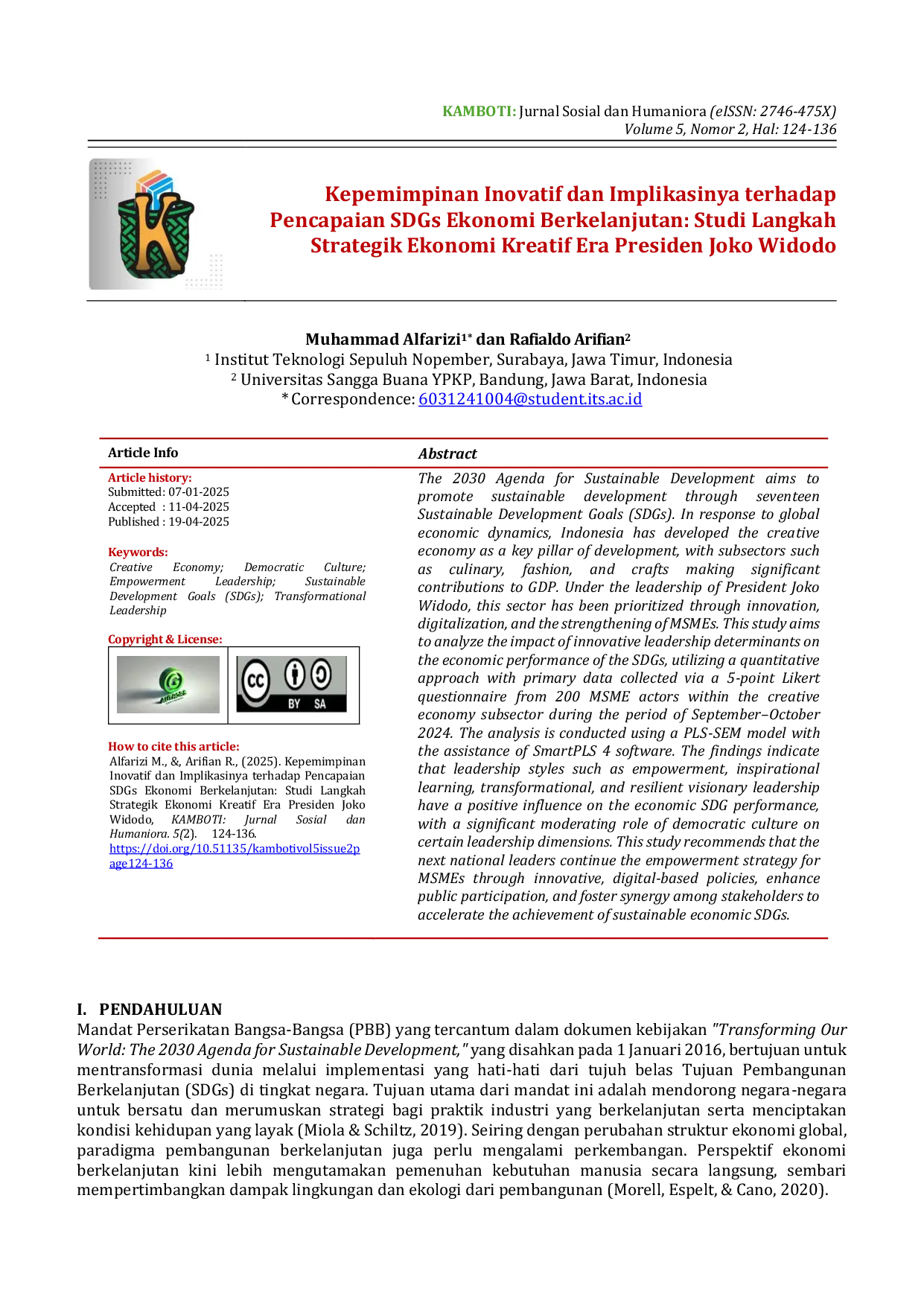 JURIS Kepemimpinan Inovatif dan Implikasinya terhadap Pencapaian SDGs Ekonomi Berkelanjutan Studi Langkah Strategik Ekonomi Kreatif Era Presiden Joko Widodo