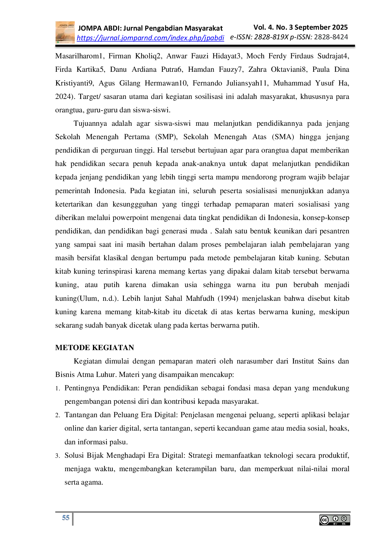 JURIS Sosialisasi Pentingnya Pendidikan Sebagai Motivasi Masa Depan Siswa Di Era Digital