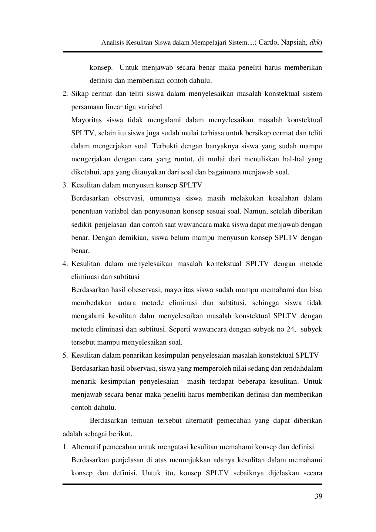 JURIS Analisis Kesulitan Siswa dalam Mempelajari Sistem Persamaan Linear Tiga Variabel