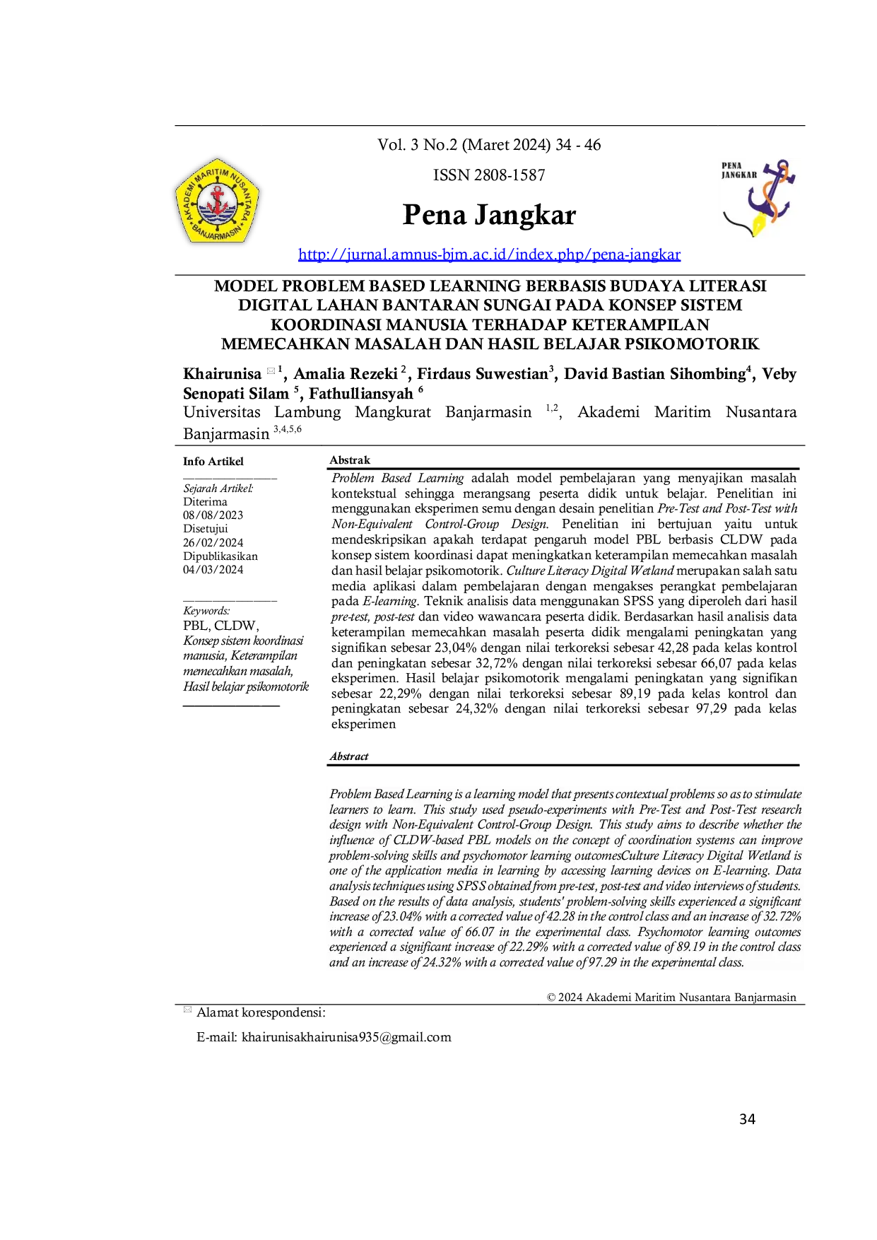 JURIS Model Problem Based Learning Berbasis Budaya Literasi Digital Lahan Bantaran Sungai Pada Konsep Sistem Koordinasi Manusia Terhadap Keterampilan Memecahkan Masalah Dan Hasil Belajar Psikomotorik