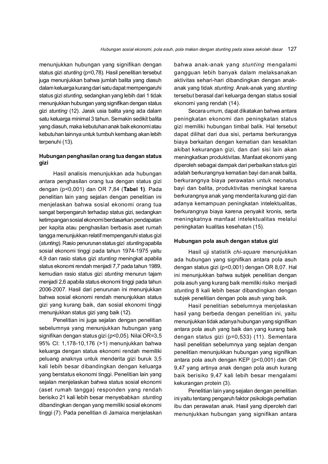 JURIS Hubungan Sosial Ekonomi Pola Asuh Pola Makan Dengan Stunting Pada Siswa Sekolah Dasar