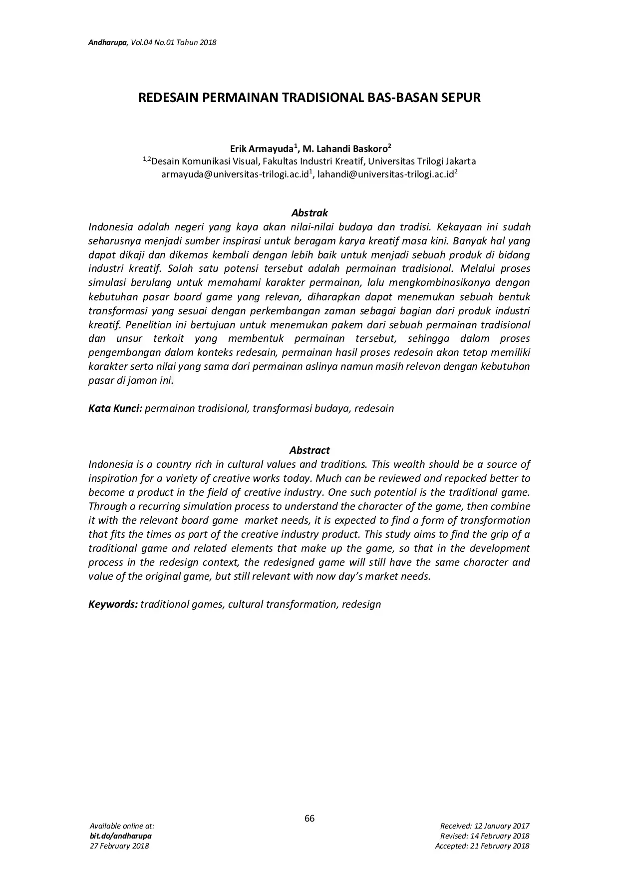 JURIS Redesain Permainan Tradisional Bas Basan Sepur