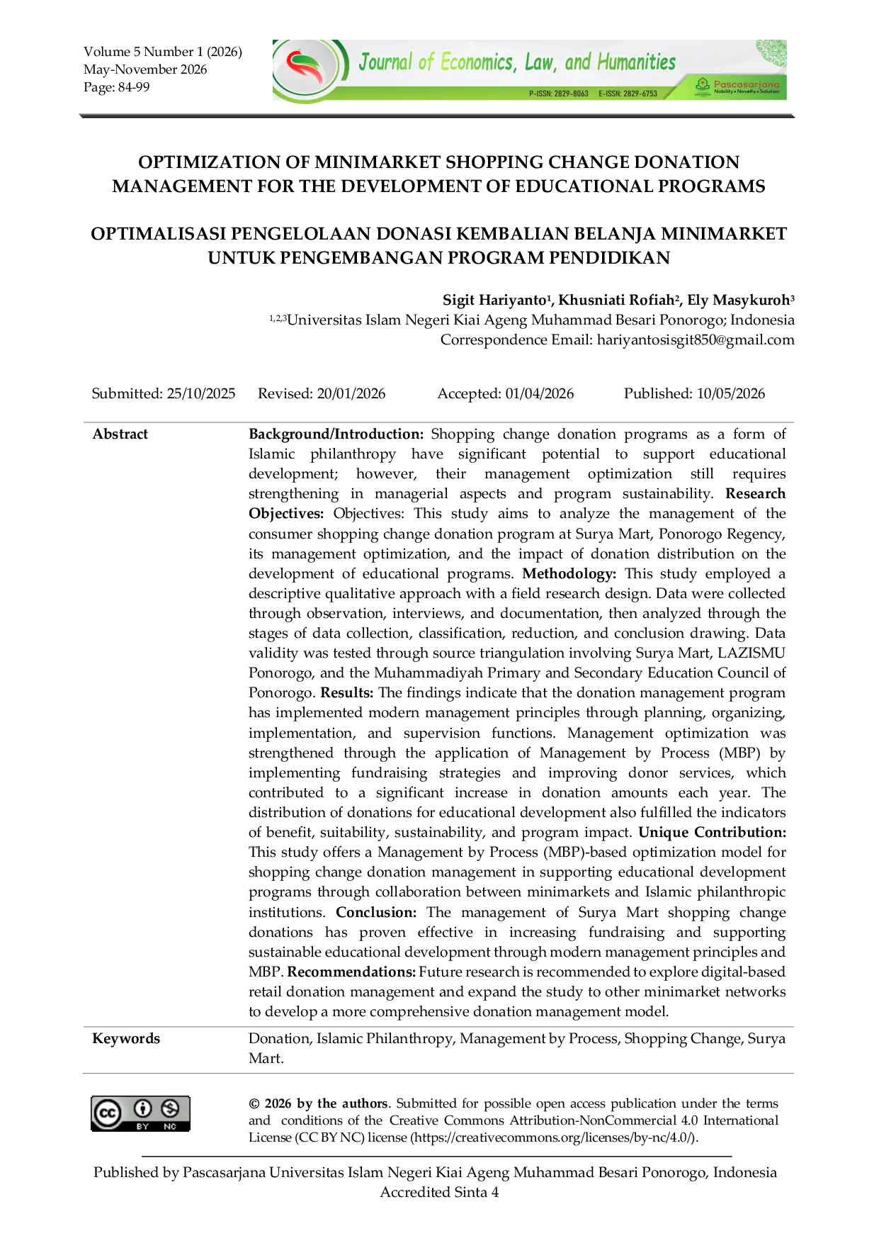 JURIS Optimization of Minimarket Shopping Change Donation Management for the Development of Educational Programs
