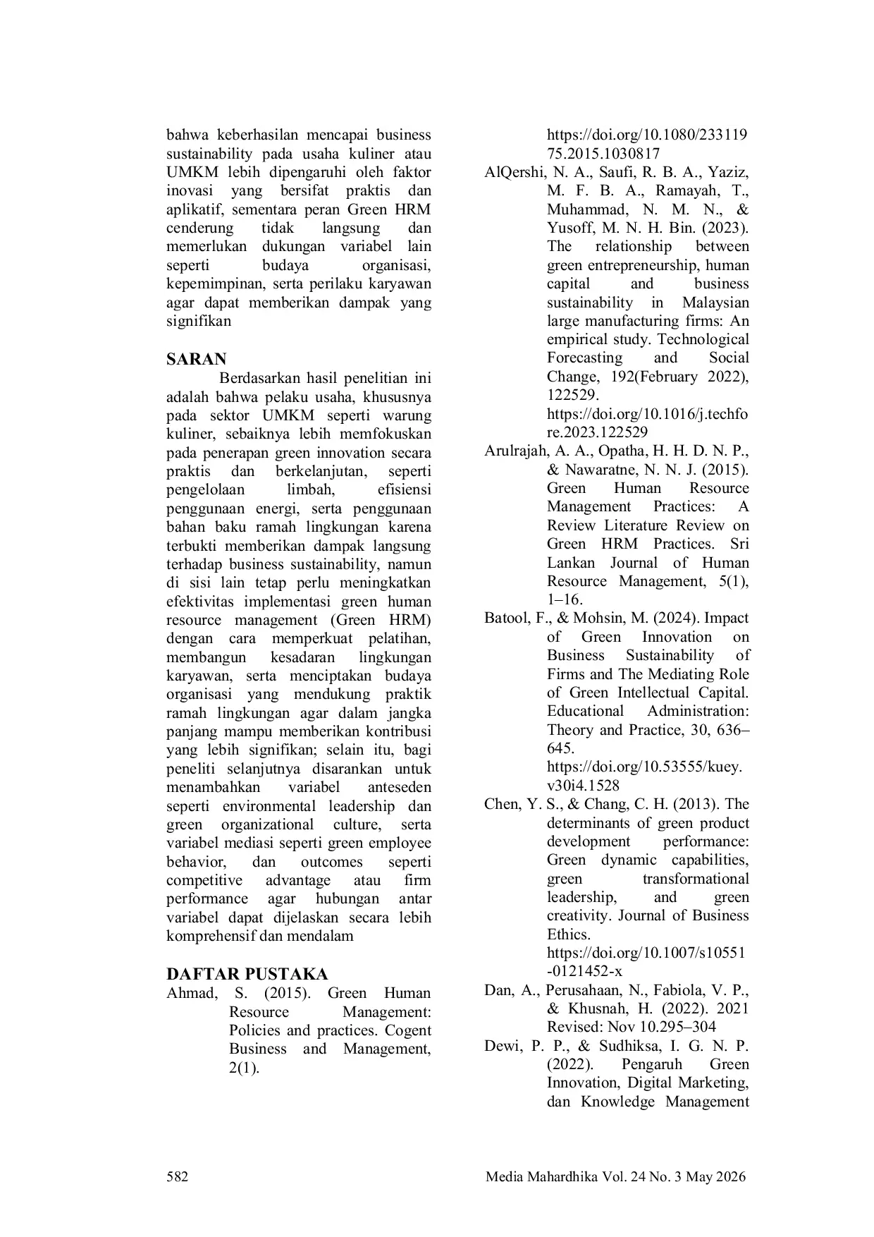 JURIS Green Human Resource Management and Green Innovation in Enhancing Business Sustainability