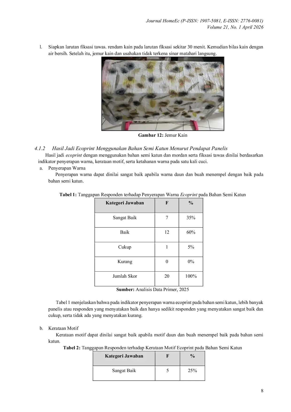 JURIS Analisis Hasil Ecoprint pada Bahan Semi Katun