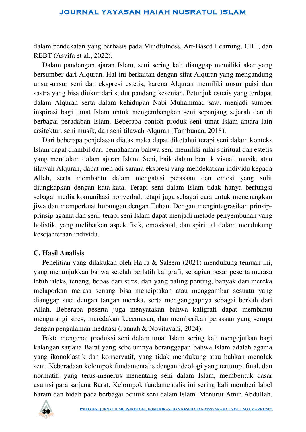 juris Kaligrafi dan Kesehatan Mental dalam Tinjauan Psikologi Islam