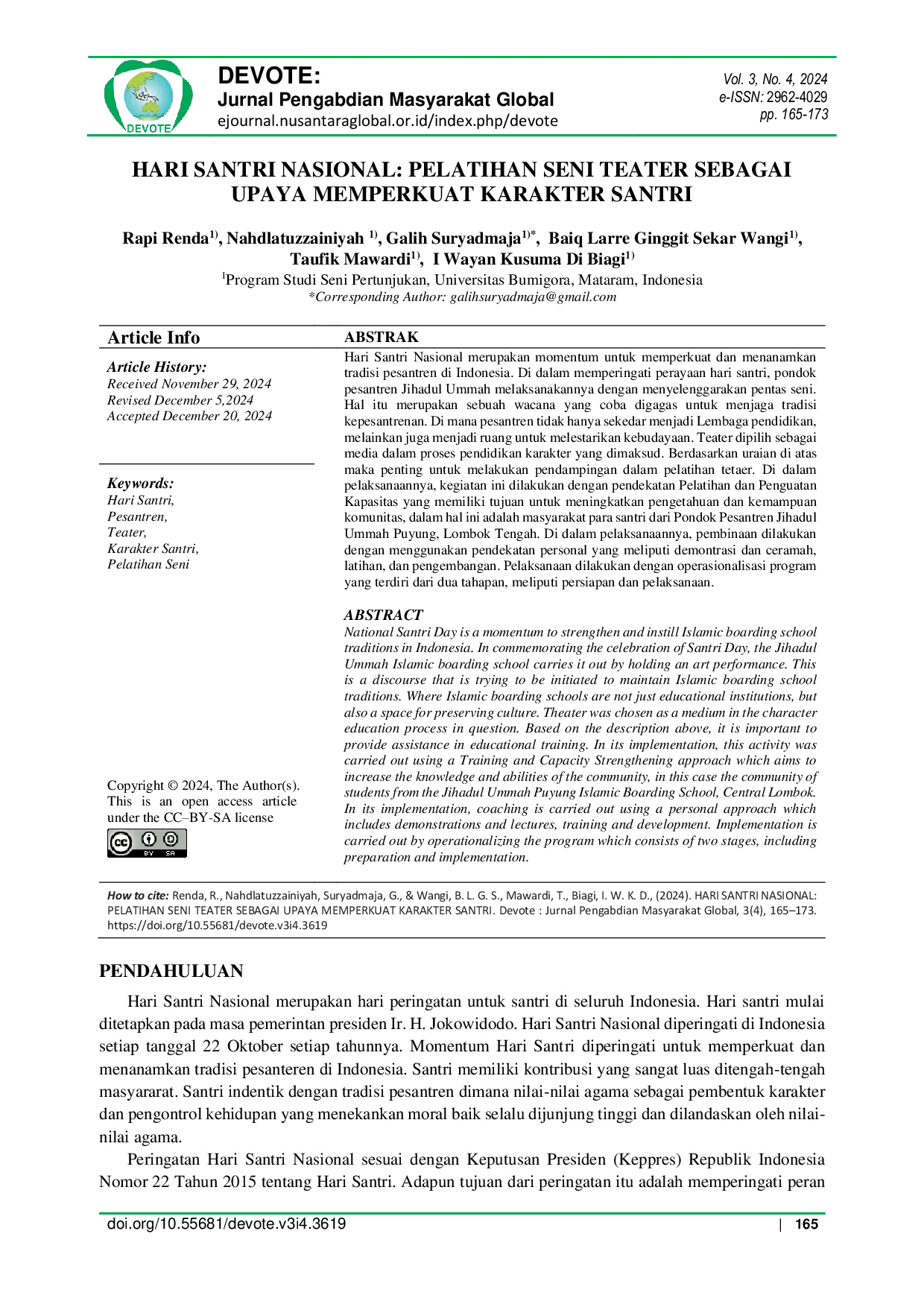 JURIS Hari Santri Nasional Pelatihan Seni Teater Sebagai Upaya Memperkuat Karakter Santri