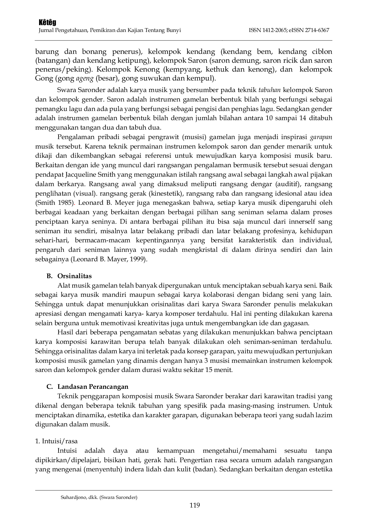 JURIS Swara Saronder Sebuah Komposisi Karawitan Interpretasi Unsur Tiga Dalam Instrumen Gamelan Jawa