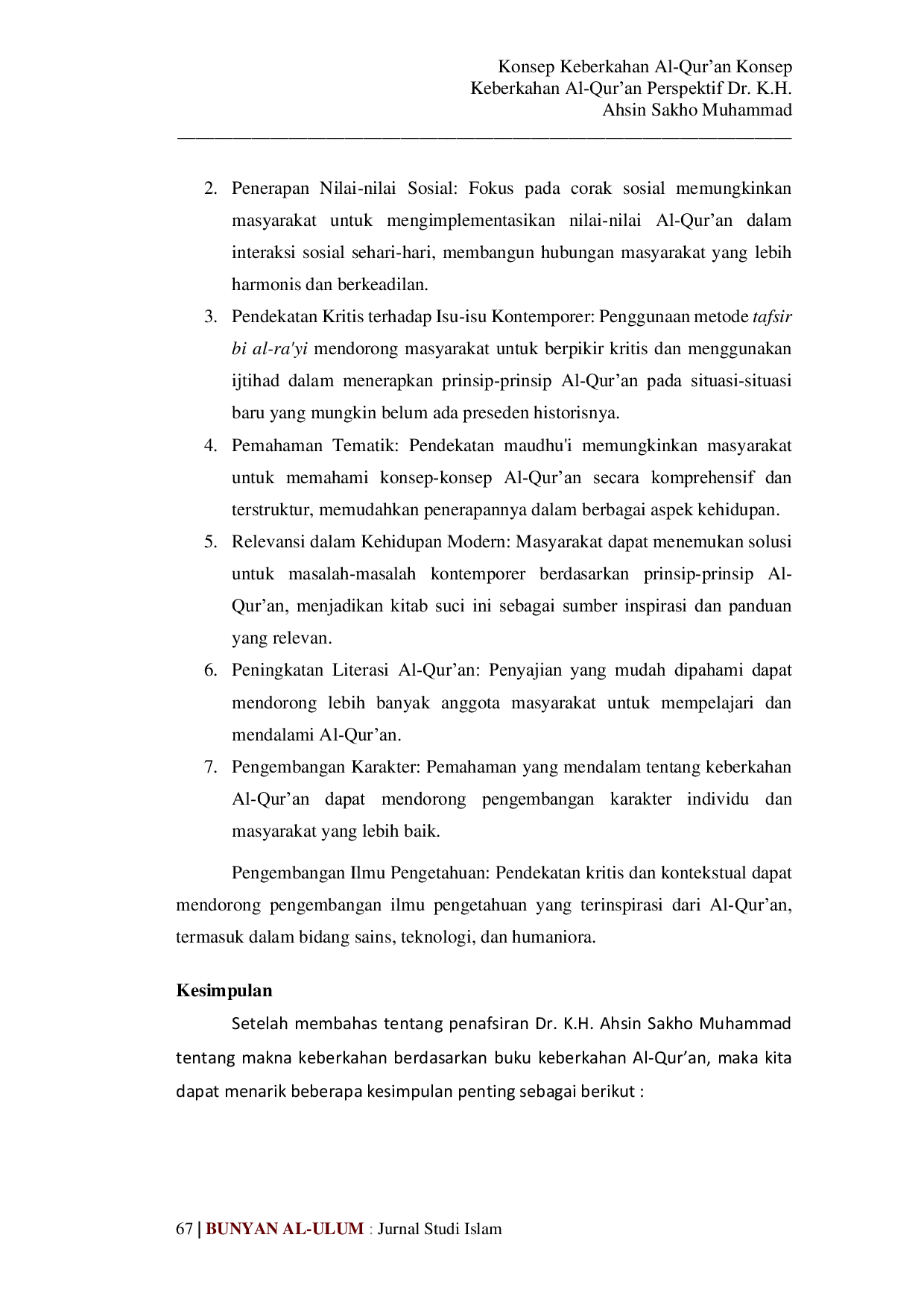 JURIS Konsep Keberkahan Al Qur an Perspektif Dr K H Ahsin Sakho Muhammad