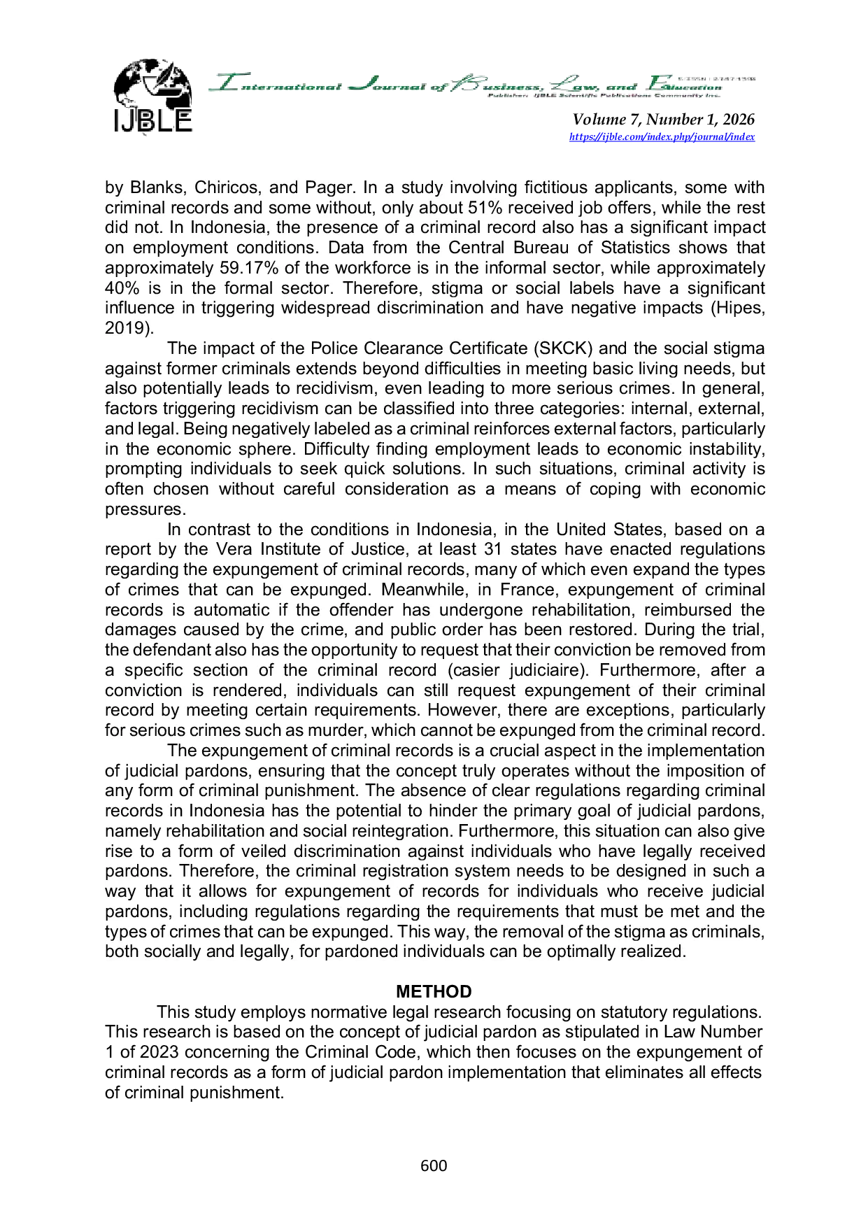 JURIS A Comparison of Criminal Record Regulations in France and Indonesia as a Process of Social Reintegration for Defendants Granted Judicial Pardon