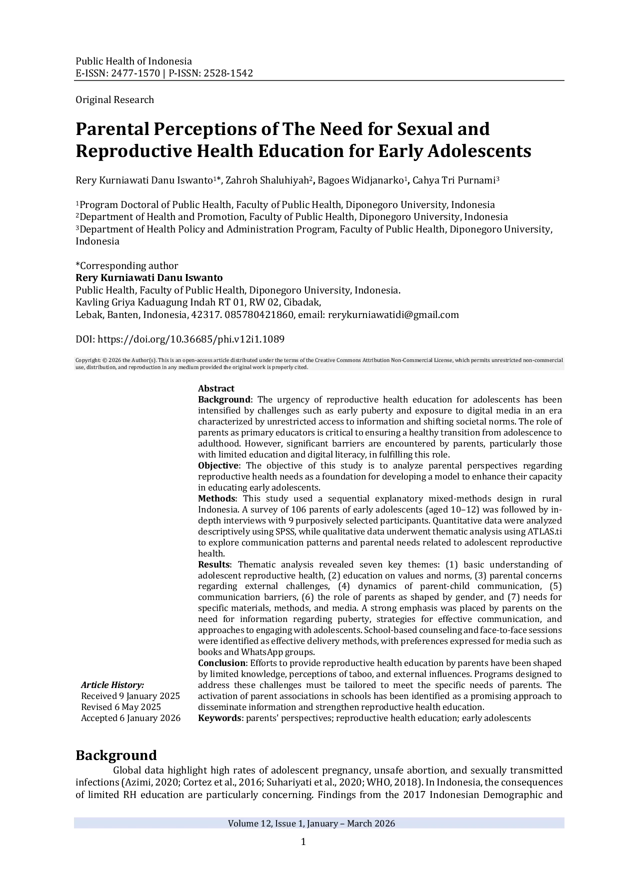 JURIS Parental Perceptions of The Need for Sexual and Reproductive Health Education for Early Adolescents