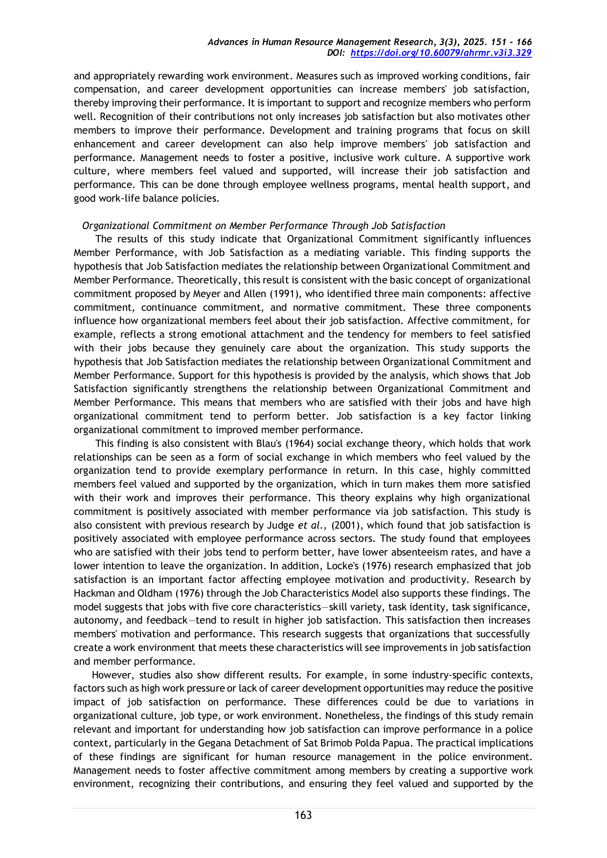 JURIS Organizational Commitment on Member Performance Through Job Satisfaction