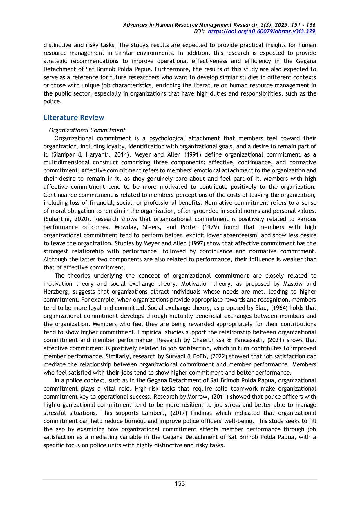 JURIS Organizational Commitment on Member Performance Through Job Satisfaction