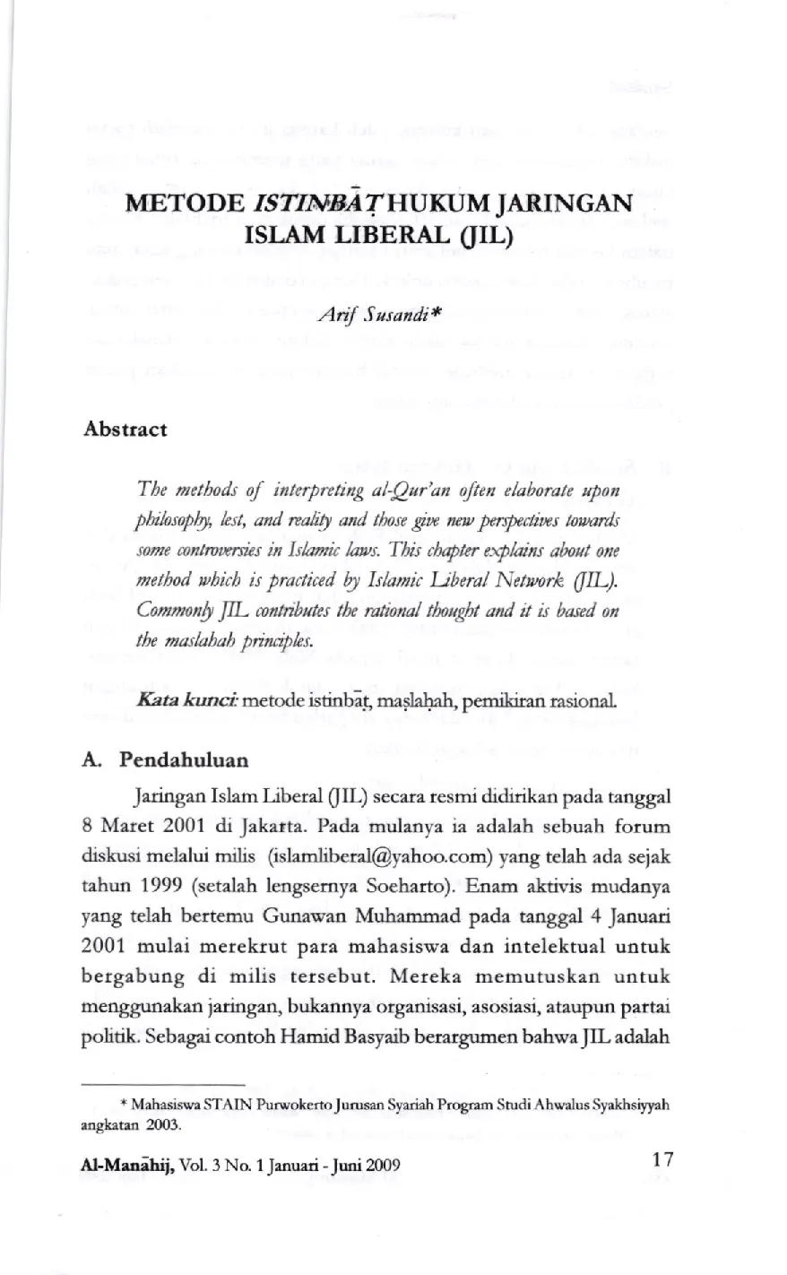 juris Metode Istinbat Hukum Jaringan Islam Liberal JIL