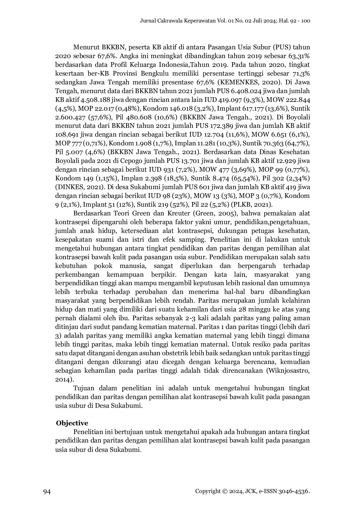 JURIS Hubungan Tingkat Pendidikan Dan Paritas Dengan Pemilihan Alat Kontrasepsi Bawah Kulit Pada Pasangan Usia Subur Di Desa Sukabumi