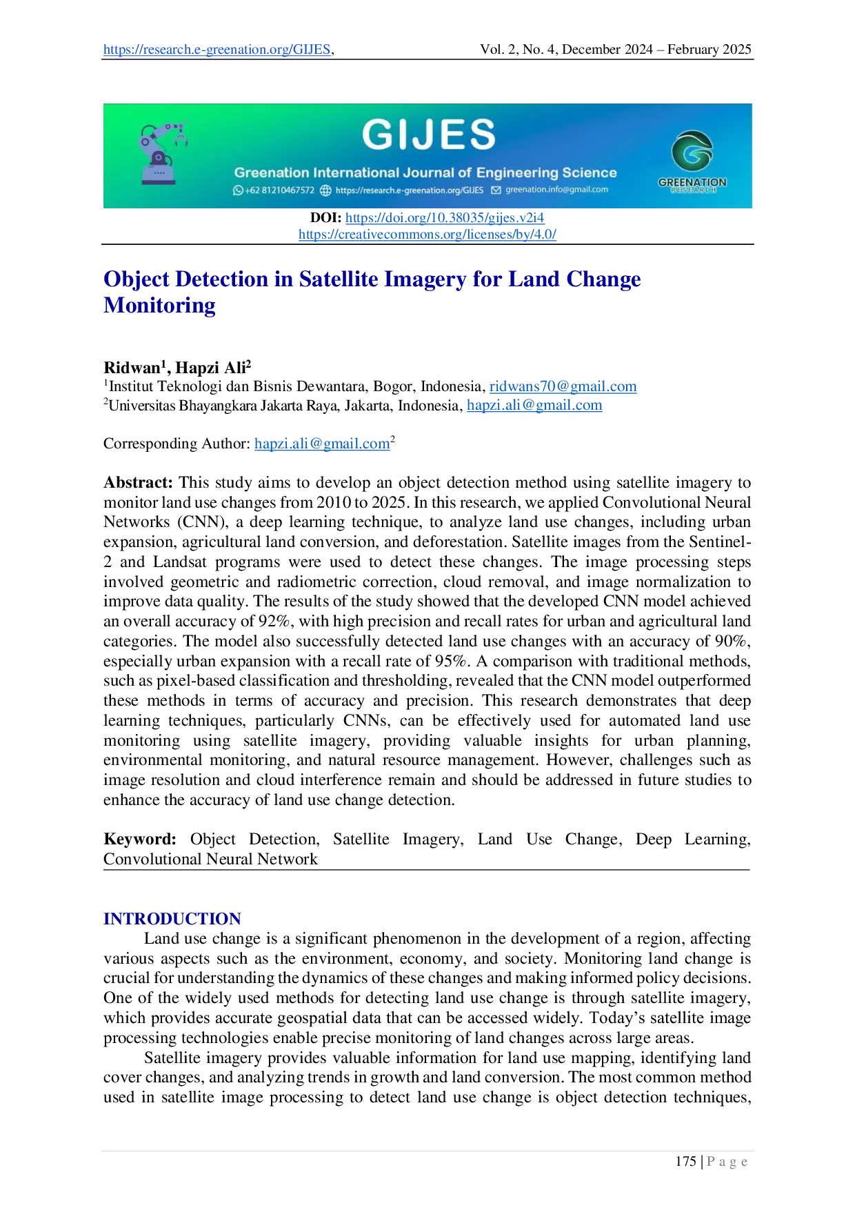 JURIS Object Detection in Satellite Imagery for Land Change Monitoring