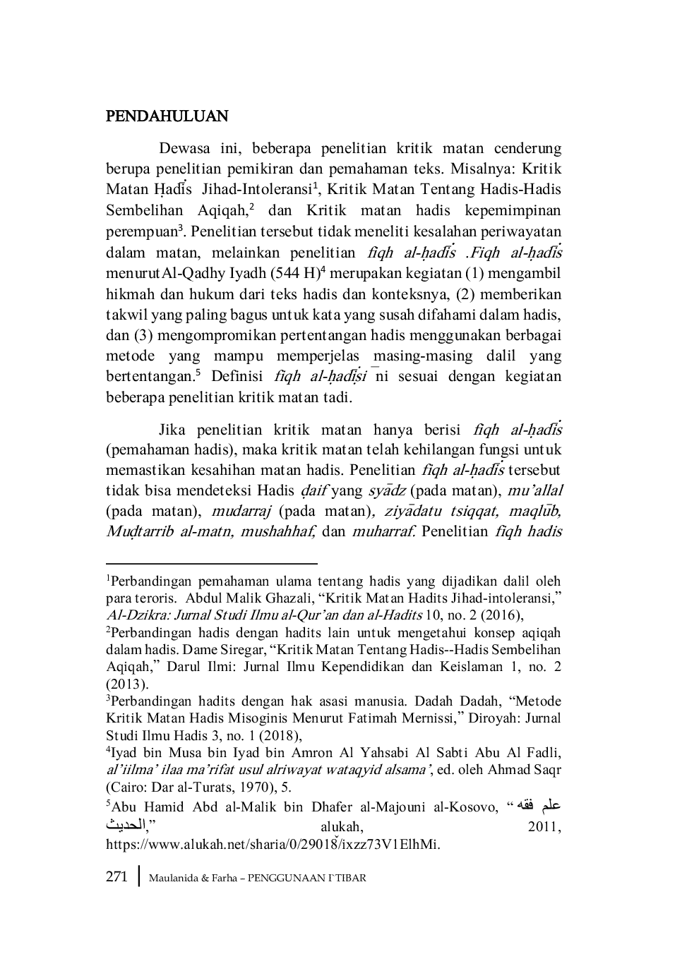 JURIS Penggunaan I tibar dalam Kritik Matan untuk Mengungkap Pelaku Perubahan Matan Hadis