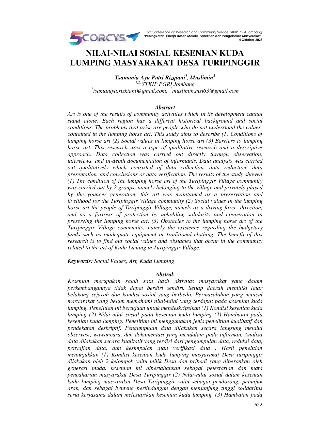 JURIS Nilai Nilai Sosial Kesenian Kuda Lumping Masyarakat Desa Turipinggir