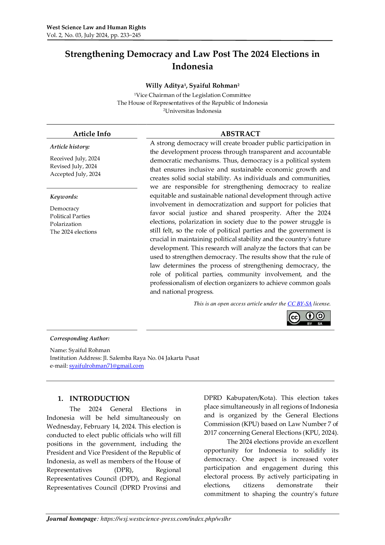 JURIS Strengthening Democracy and Law Post The 2024 Elections in Indonesia