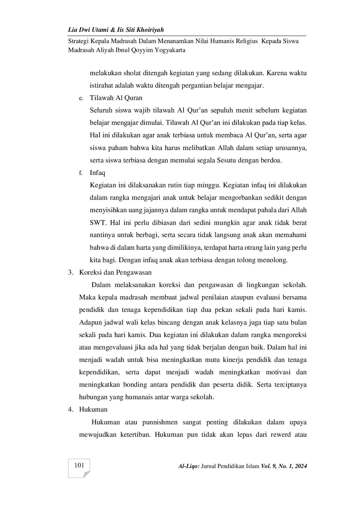 JURIS Strategi Kepala Madrasah dalam Menanamkan Nilai Humanis Religius kepada Siswa Madrasah Aliyah