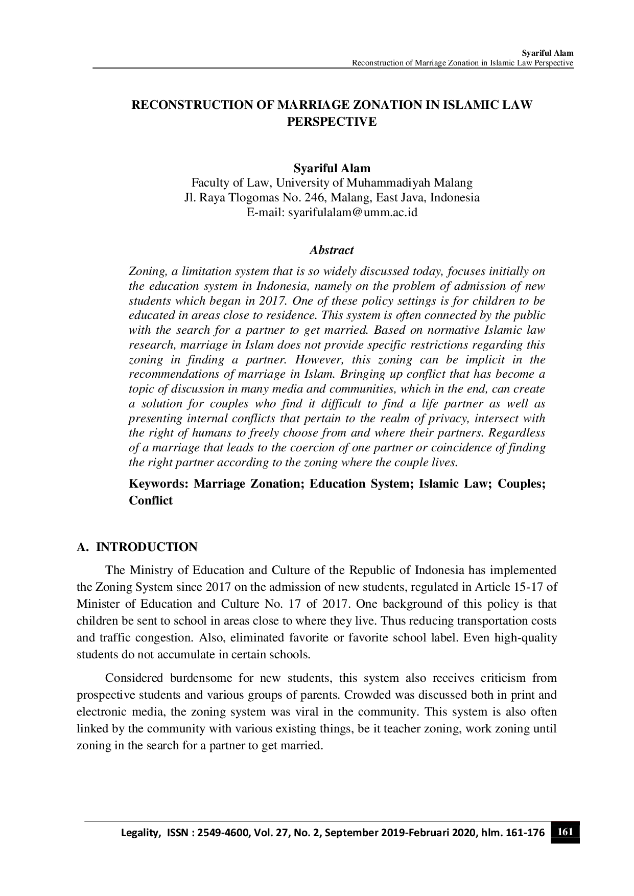 juris Reconstruction Of Marriage Zonation In Islamic Law Perspective