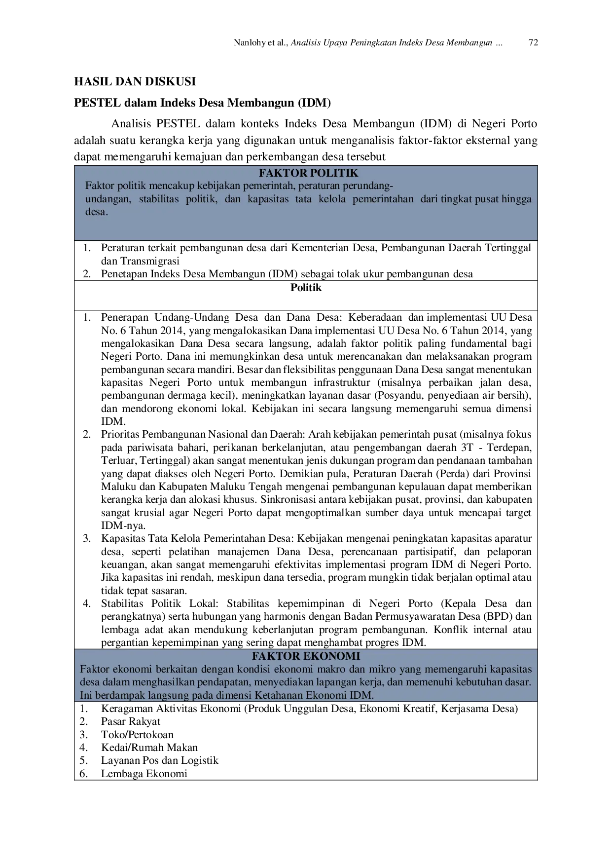 JURIS Analisis Upaya Peningkatan Indeks Desa Membangun IDM di Negeri Porto Kecamatan Saparua Kabupaten Maluku Tengah