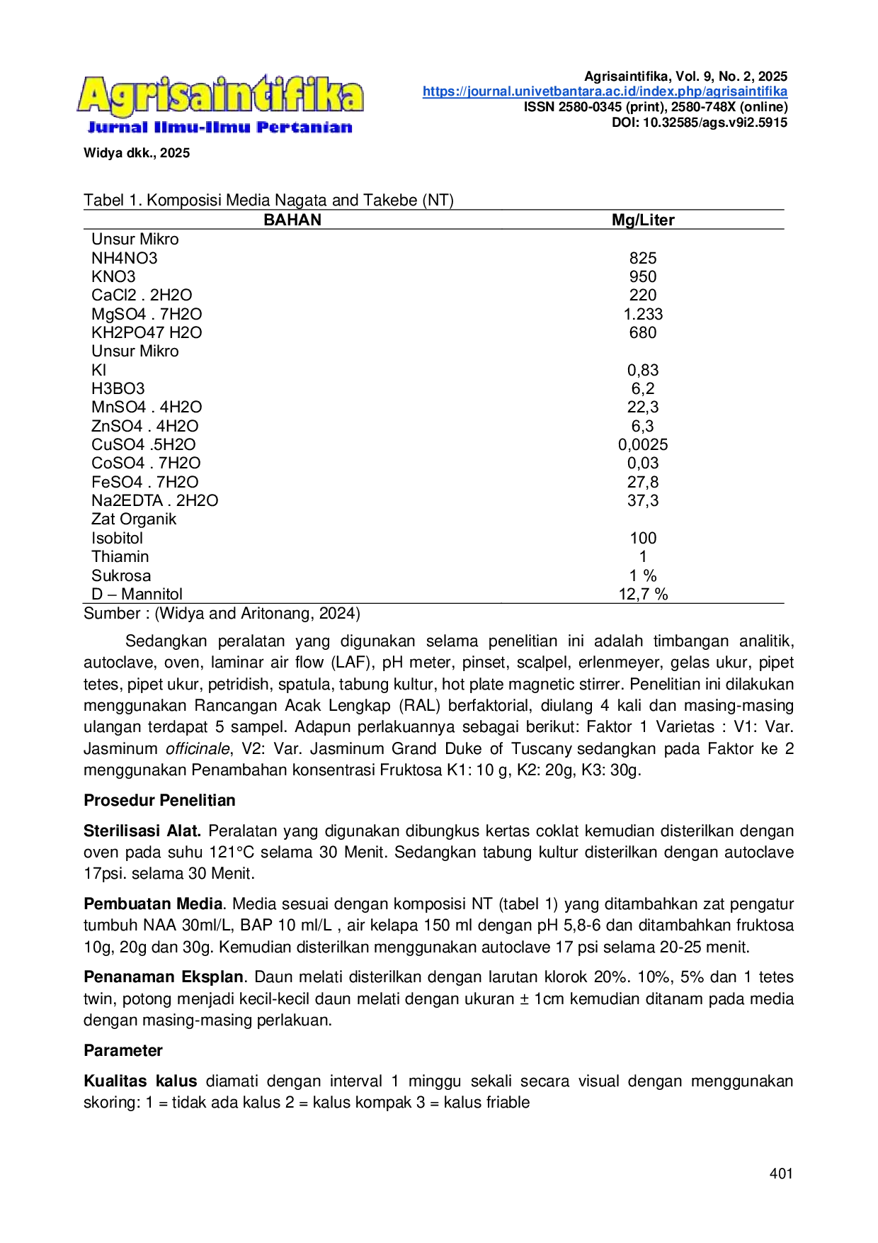 JURIS TEST OF TWO VARIETIES OF JASMINE Jasminum sambac AND FRUCTOSE CONCENTRATION IN Nagata and Takebe MEDIA ON SECONDARY METABOLITES CONTENT IN VITRO