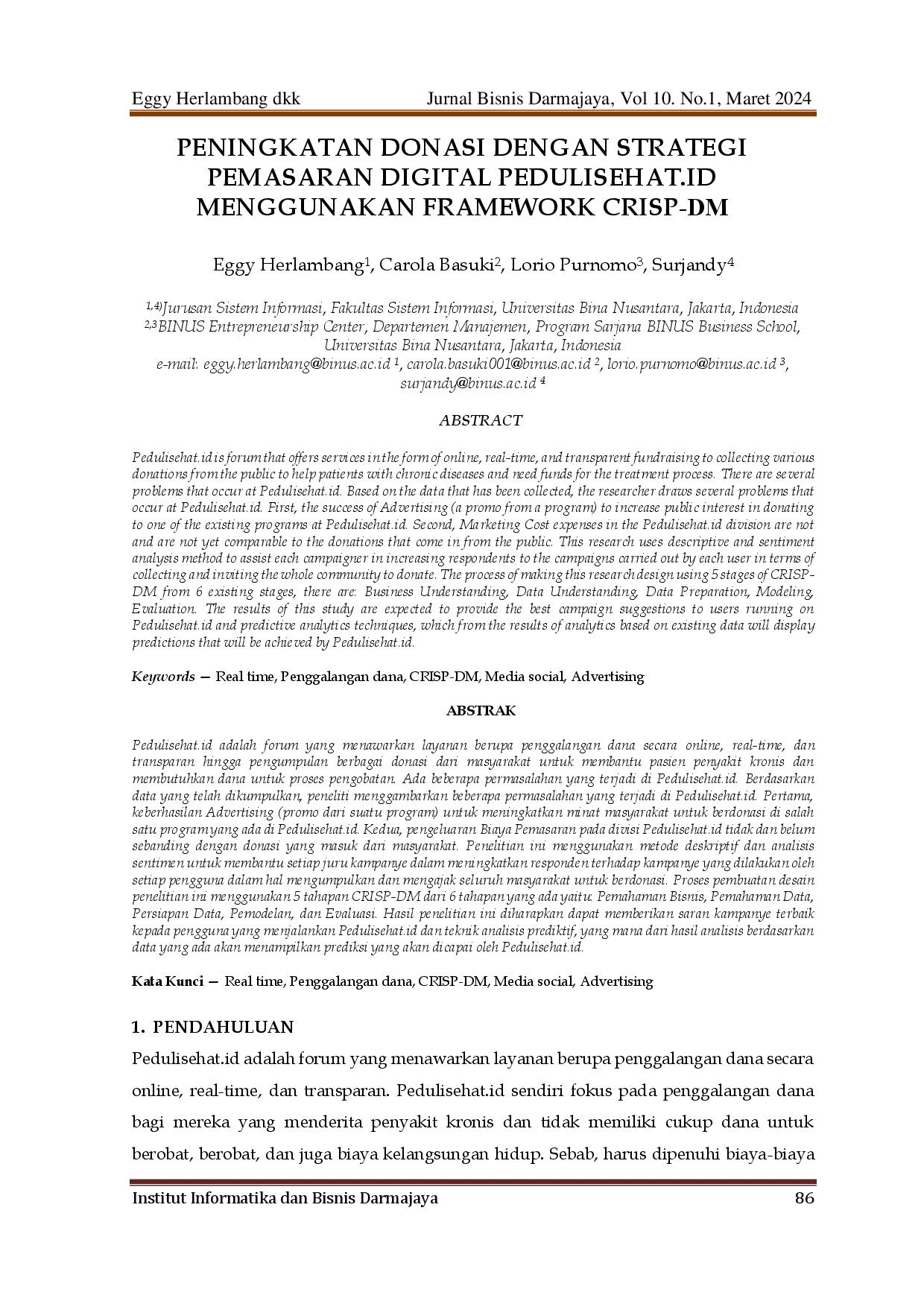 juris Peningkatan Donasi Dengan Strategi Pemasaran Digital Pedulisehat Id Menggunakan Framework Crisp Dm