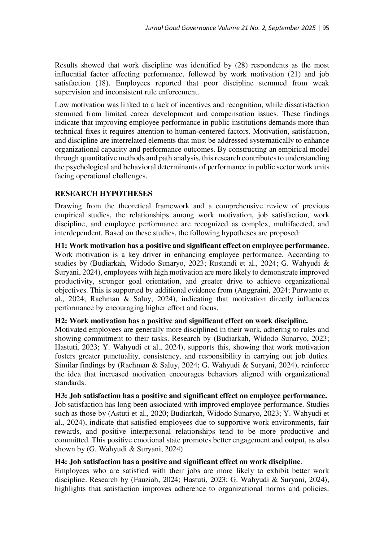 JURIS The Influence of Work Motivation and Job Satisfaction on Employee Performance with Work Discipline as an Intervening Variable among Civil Servants at Ministry X