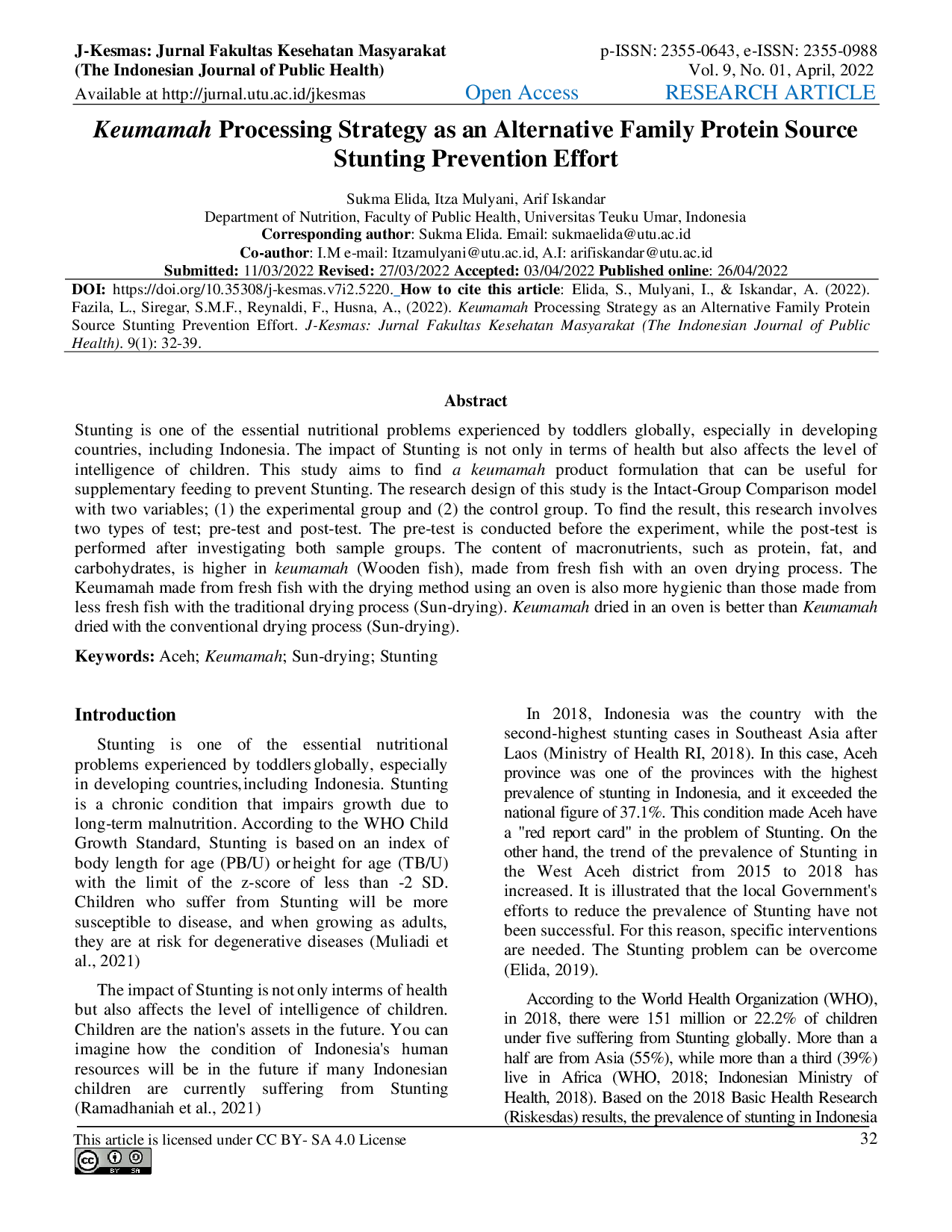 JURIS Keumamah Processing Strategy as an Alternative Family Protein Source Stunting Prevention Effort