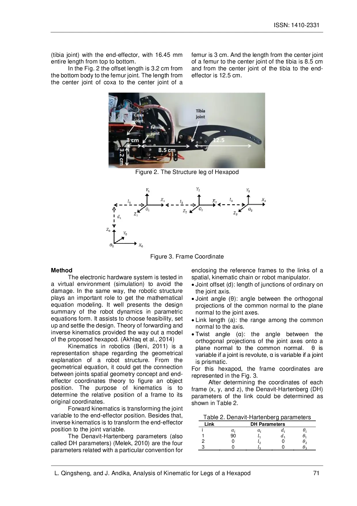 JURIS Analysis Of Kinematic For Legs Of A Hexapod Using Denavit Hartenberg Convention