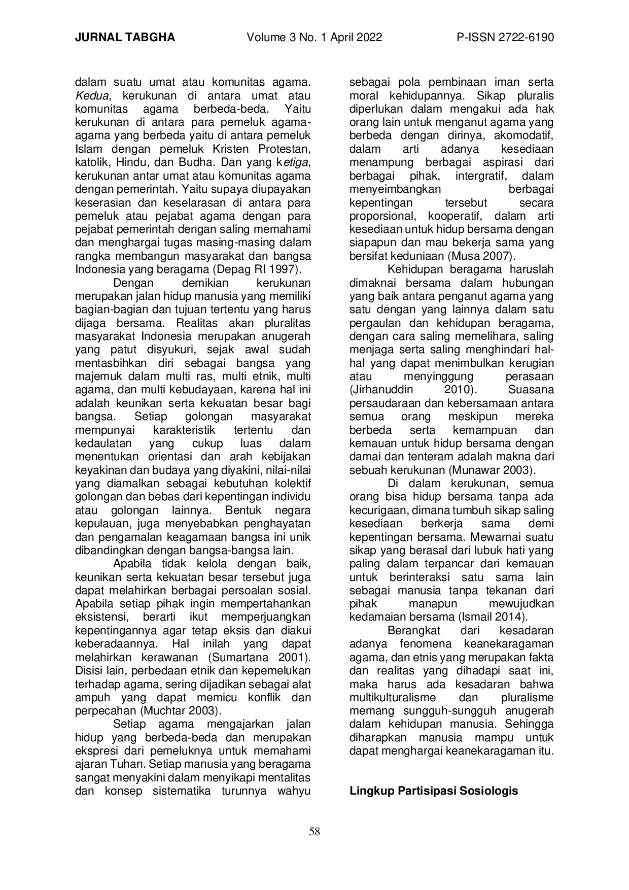 JURIS Partisipasi Sosiologis Generasi Z Kristiani dalam Peningkatan Kerukunan Antar Umat Beragama di Kota Batam